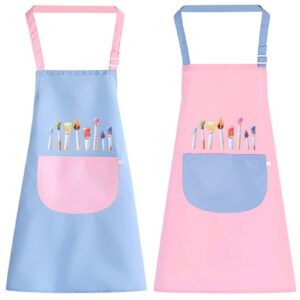 jjyhehot 2 pack children's apron, pink and blue cute kids apron, adjustable waterproof apron with big pocket, girls boys bib aprons for painting crafting cooking baking