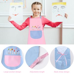 JJYHEHOT 2 Pack Children's Apron, Pink and Blue Cute Kids Apron, Adjustable Waterproof Apron with Big Pocket, Girls Boys Bib Aprons for Painting Crafting Cooking Baking