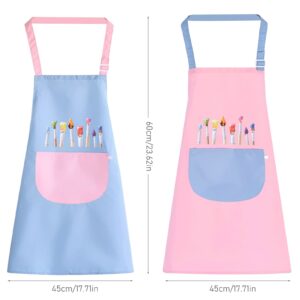 JJYHEHOT 2 Pack Children's Apron, Pink and Blue Cute Kids Apron, Adjustable Waterproof Apron with Big Pocket, Girls Boys Bib Aprons for Painting Crafting Cooking Baking