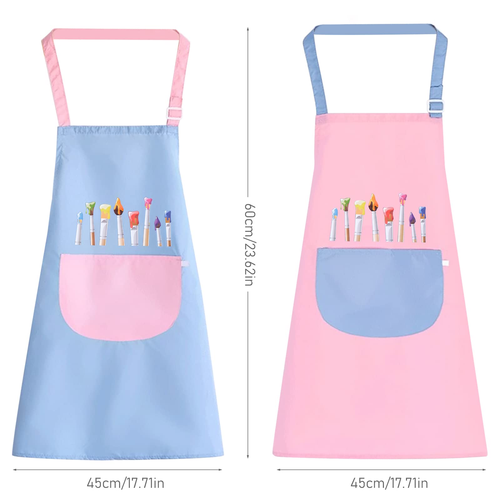 JJYHEHOT 2 Pack Children's Apron, Pink and Blue Cute Kids Apron, Adjustable Waterproof Apron with Big Pocket, Girls Boys Bib Aprons for Painting Crafting Cooking Baking