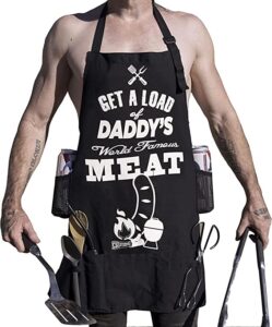 nowhere america - "get a load" - trashy funny bbq apron for daddy - 100% canvas - 5 pockets - 4 tool loops - 2 beer holders !!