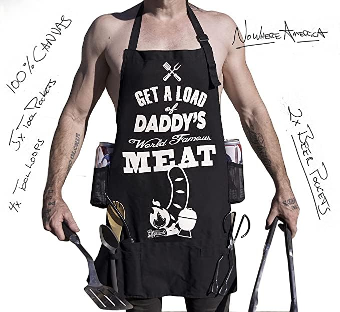 Nowhere America - "Get a Load" - Trashy Funny BBQ Apron for Daddy - 100% Canvas - 5 Pockets - 4 Tool Loops - 2 Beer Holders !!