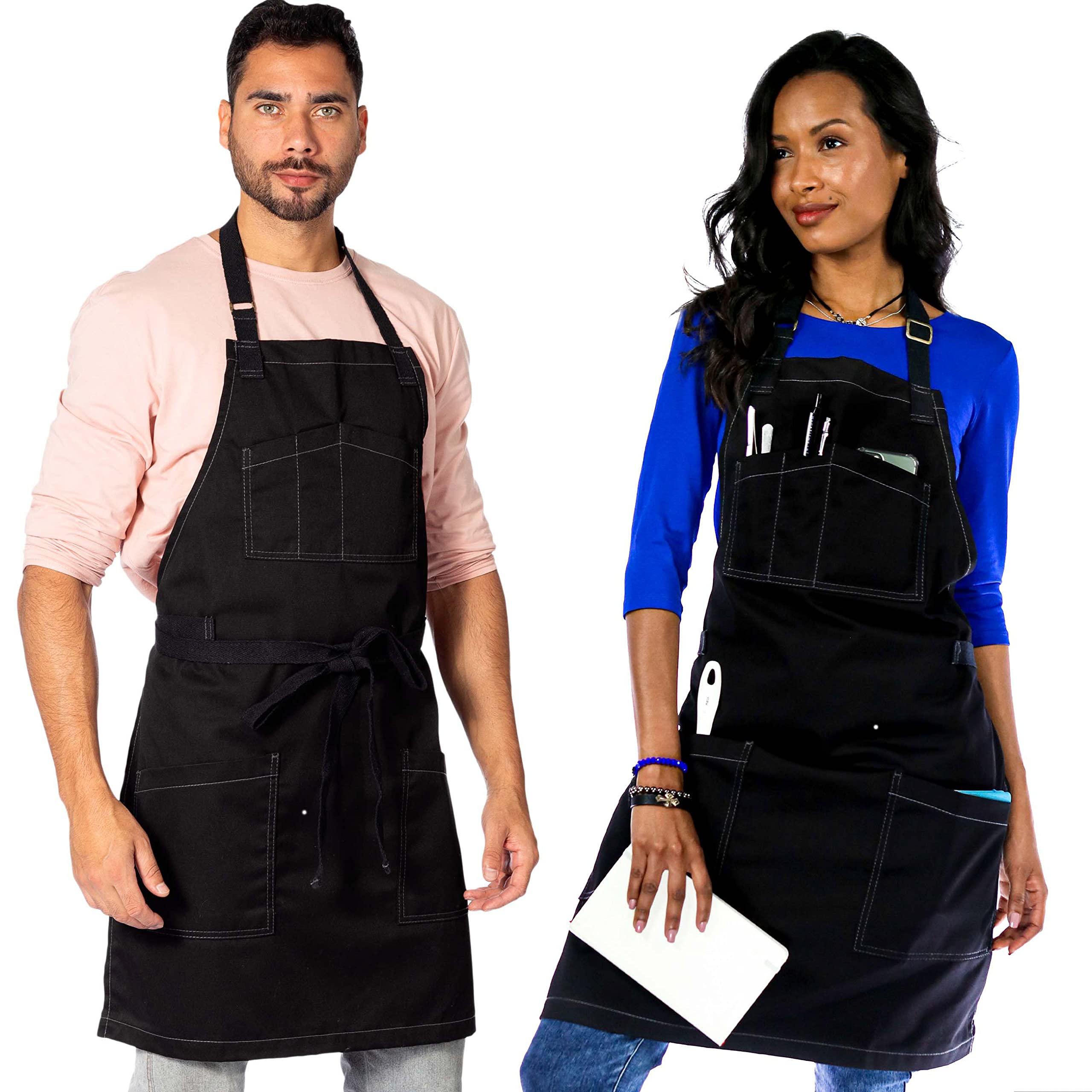 Under NY Sky Chef Apron – Professional Black Twill – Cotton Straps - Smart Pockets - Adjustable for Men and Women – Pro Chef, Cook, Kitchen, Baker, Barista, Bartender, Server Aprons