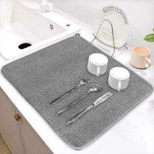 2 pack 20×15 inch grey microfiber dish drying mat,absorbent kitchen drying pad,ultra absorbent drying mats for kitchen counter