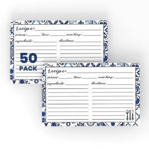 Recipe Cards 4" X 6" Double-Sided Premium Thick Card Stock Great Gift for Amateurs or Experienced Chefs (Pack of 50) (Blue)