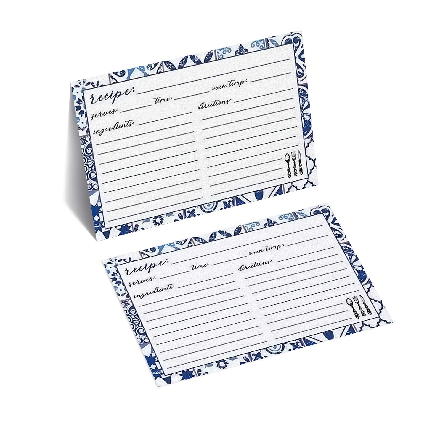 Recipe Cards 4" X 6" Double-Sided Premium Thick Card Stock Great Gift for Amateurs or Experienced Chefs (Pack of 50) (Blue)