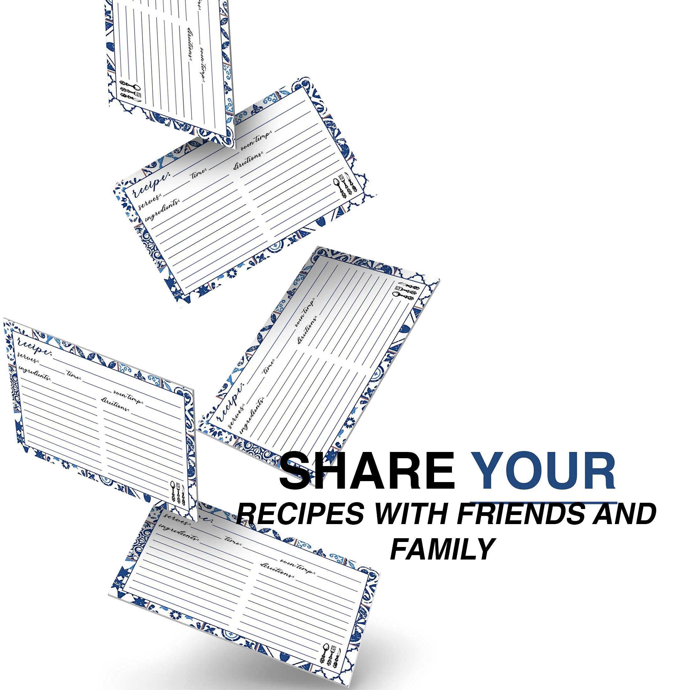 Recipe Cards 4" X 6" Double-Sided Premium Thick Card Stock Great Gift for Amateurs or Experienced Chefs (Pack of 50) (Blue)