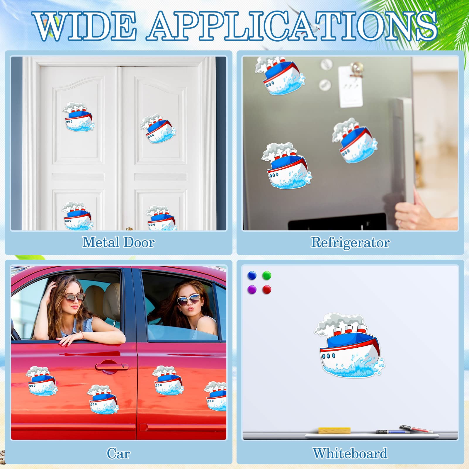 3 Pcs Cruise Door Magnets Summer Car Magnets Decorative Ship Cruise Decorations Magnetic Stickers for Carnival Fridge Refrigerator, 8 x 6.8 Inches