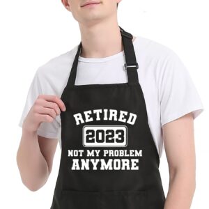 ozoskeiw retirement gifts for men women 2023, funny aprons for men, retired apron for cooking grill kitchen bbq grilling, happy retirement gifts for chef husband wife dad mom friends