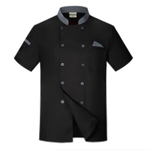 unisex double-breasted chef coat back full mesh lightweight chef jacket color stitching chef uniform