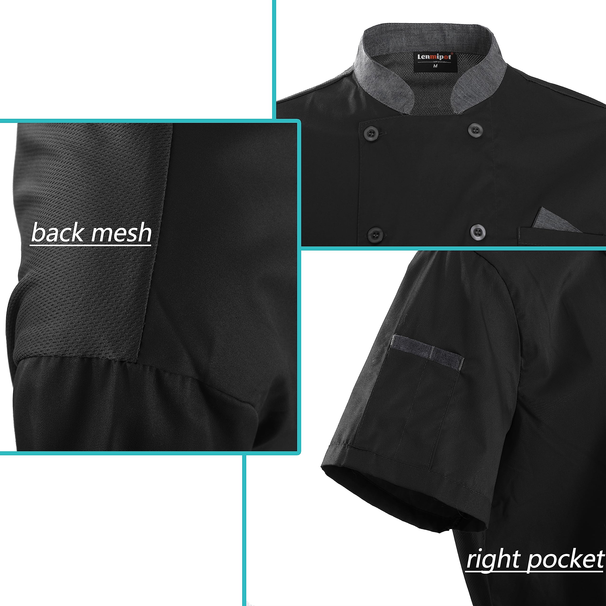 Unisex Double-breasted Chef Coat Back Full Mesh Lightweight Chef Jacket Color Stitching Chef Uniform