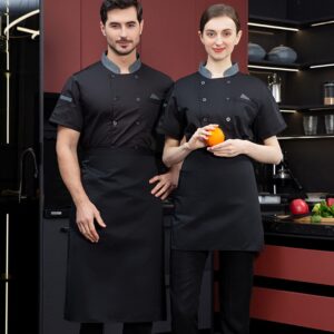 Unisex Double-breasted Chef Coat Back Full Mesh Lightweight Chef Jacket Color Stitching Chef Uniform
