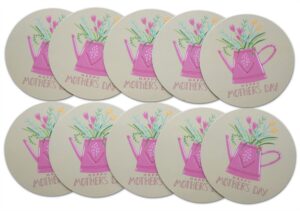 novel merk mother~'s day refrigerator magnets, small circle flowers in watering can design for fridge, gifts, decor, & party favors (10 pack), pink, green, yellow, 3 inch
