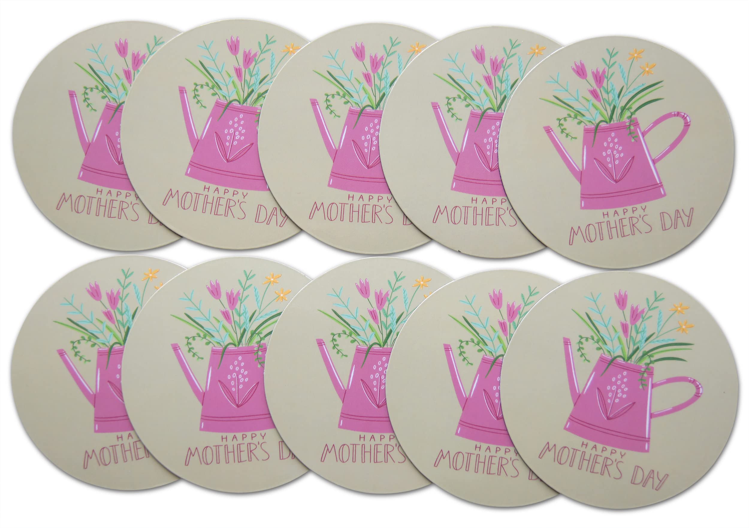 Novel Merk Mother~'s Day Refrigerator Magnets, Small Circle Flowers in Watering Can Design for Fridge, Gifts, Decor, & Party Favors (10 Pack), Pink, Green, Yellow, 3 Inch