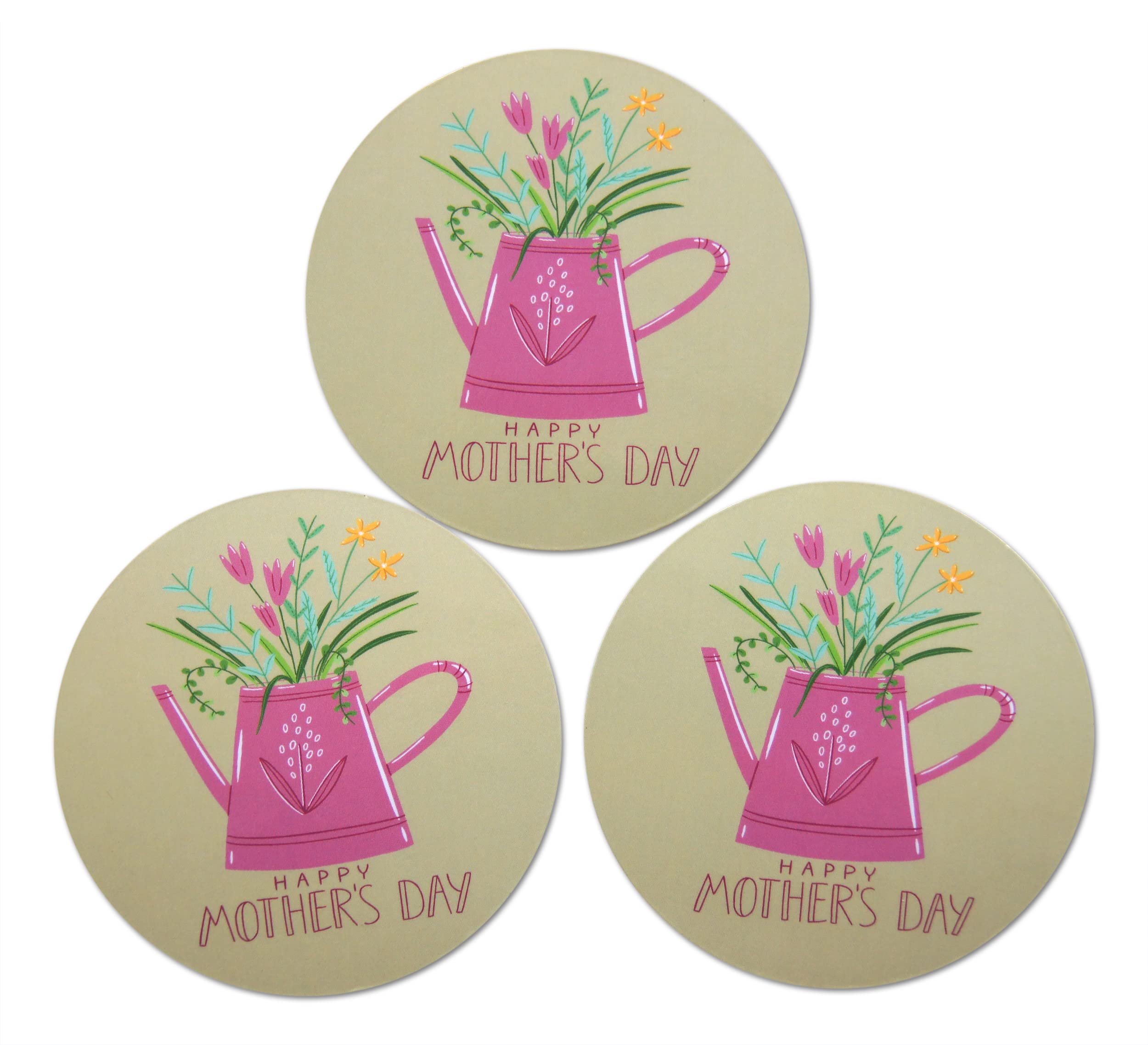 Novel Merk Mother~'s Day Refrigerator Magnets, Small Circle Flowers in Watering Can Design for Fridge, Gifts, Decor, & Party Favors (10 Pack), Pink, Green, Yellow, 3 Inch