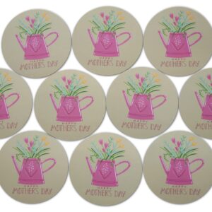 Novel Merk Mother~'s Day Refrigerator Magnets, Small Circle Flowers in Watering Can Design for Fridge, Gifts, Decor, & Party Favors (10 Pack), Pink, Green, Yellow, 3 Inch