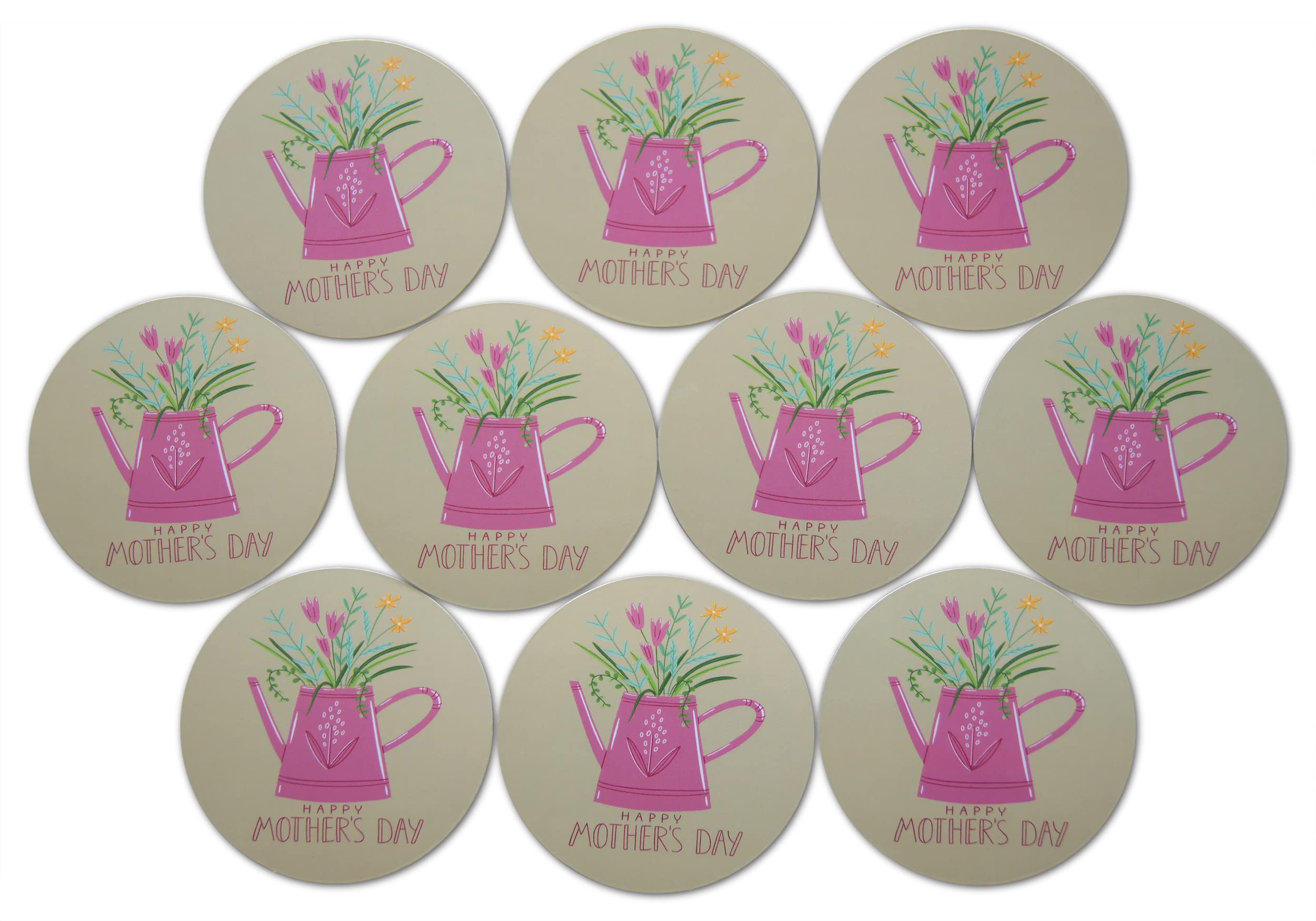 Novel Merk Mother~'s Day Refrigerator Magnets, Small Circle Flowers in Watering Can Design for Fridge, Gifts, Decor, & Party Favors (10 Pack), Pink, Green, Yellow, 3 Inch