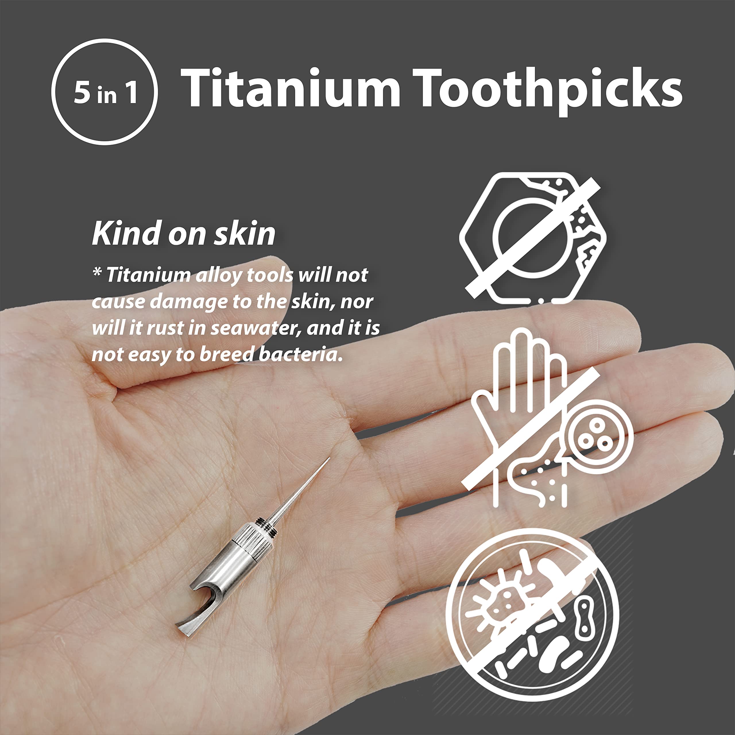 Titanium Toothpick with Holder, 100% Titanium Alloy Keychain Toothpick,Titanium EDC toothpick Tools 5-in-1, Bottle Opener, Box Opener, Mini Cutter, Car Window Breaker, Titanium Gifts for Men and Women