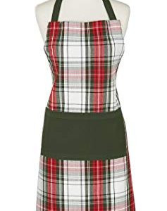 DII Unisex Kitchen Christmas Apron for Women & Men Adjustable Ties and Large Front Pockets, One Size, Holiday Plaid