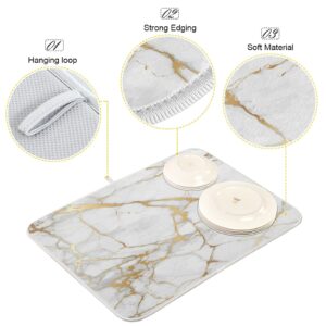 Golden Marble Texture Dish Drying Mat for Kitchen Counter 18 x 24 In, Absorbent Microfiber Drying Pad Dish Mats Drainer Rack Fast Drying Mat Protector Pad