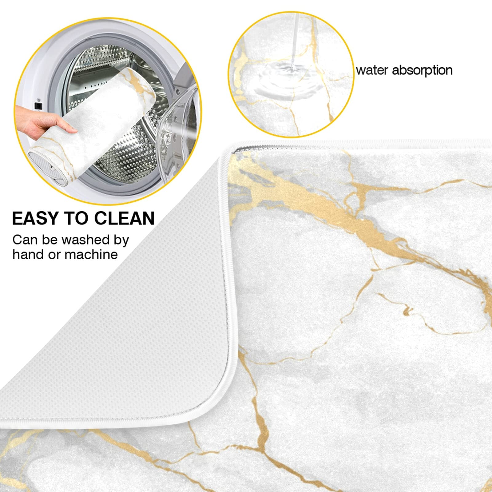 Golden Marble Texture Dish Drying Mat for Kitchen Counter 18 x 24 In, Absorbent Microfiber Drying Pad Dish Mats Drainer Rack Fast Drying Mat Protector Pad