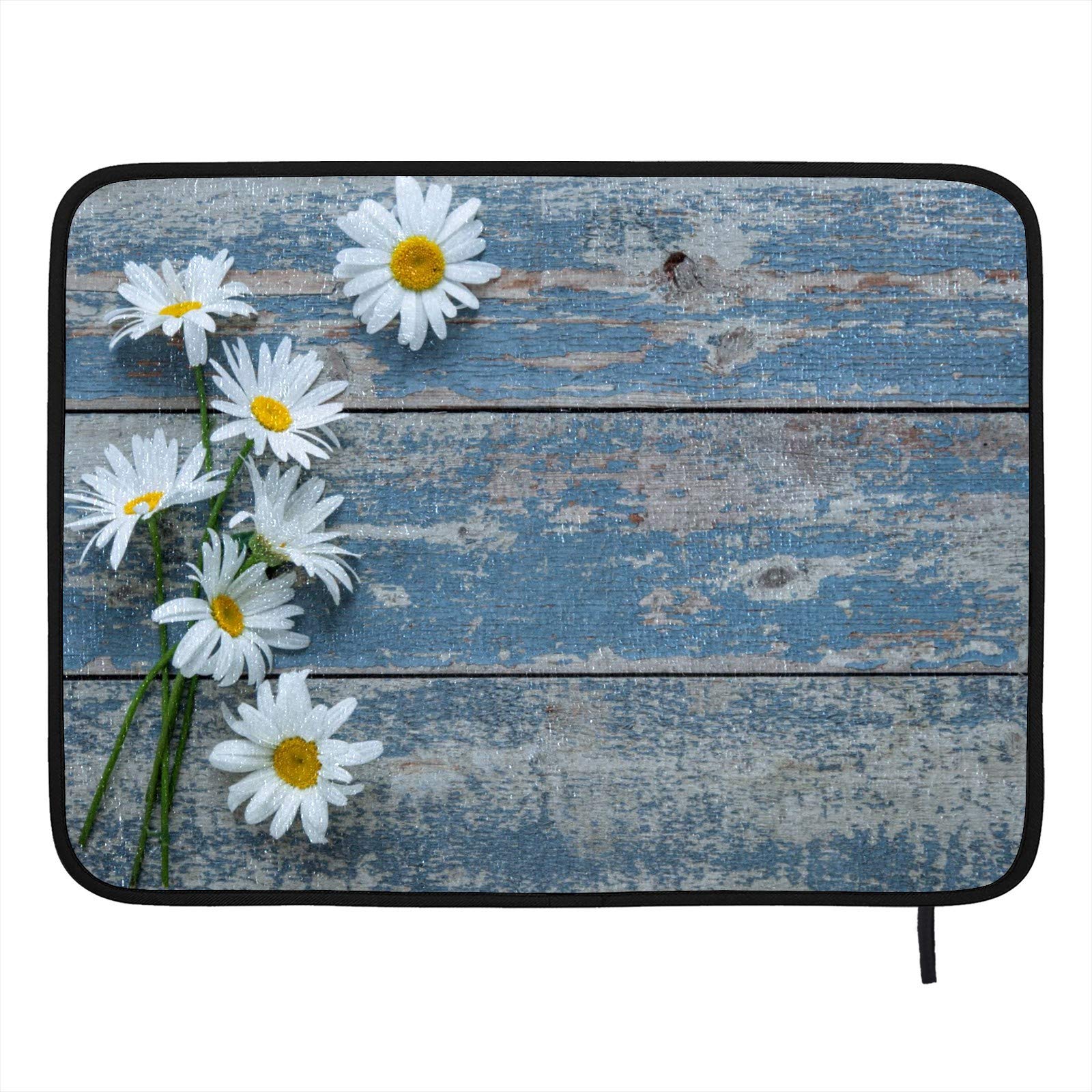 Daisy On Wooden Board Dish Drying Mat - 18" x 24" Microfiber Dish Mat Absorbent Drying Pad Heat-resistant Dish Drainer Mats for Kitchen Countertop