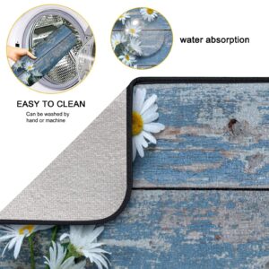 Daisy On Wooden Board Dish Drying Mat - 18" x 24" Microfiber Dish Mat Absorbent Drying Pad Heat-resistant Dish Drainer Mats for Kitchen Countertop