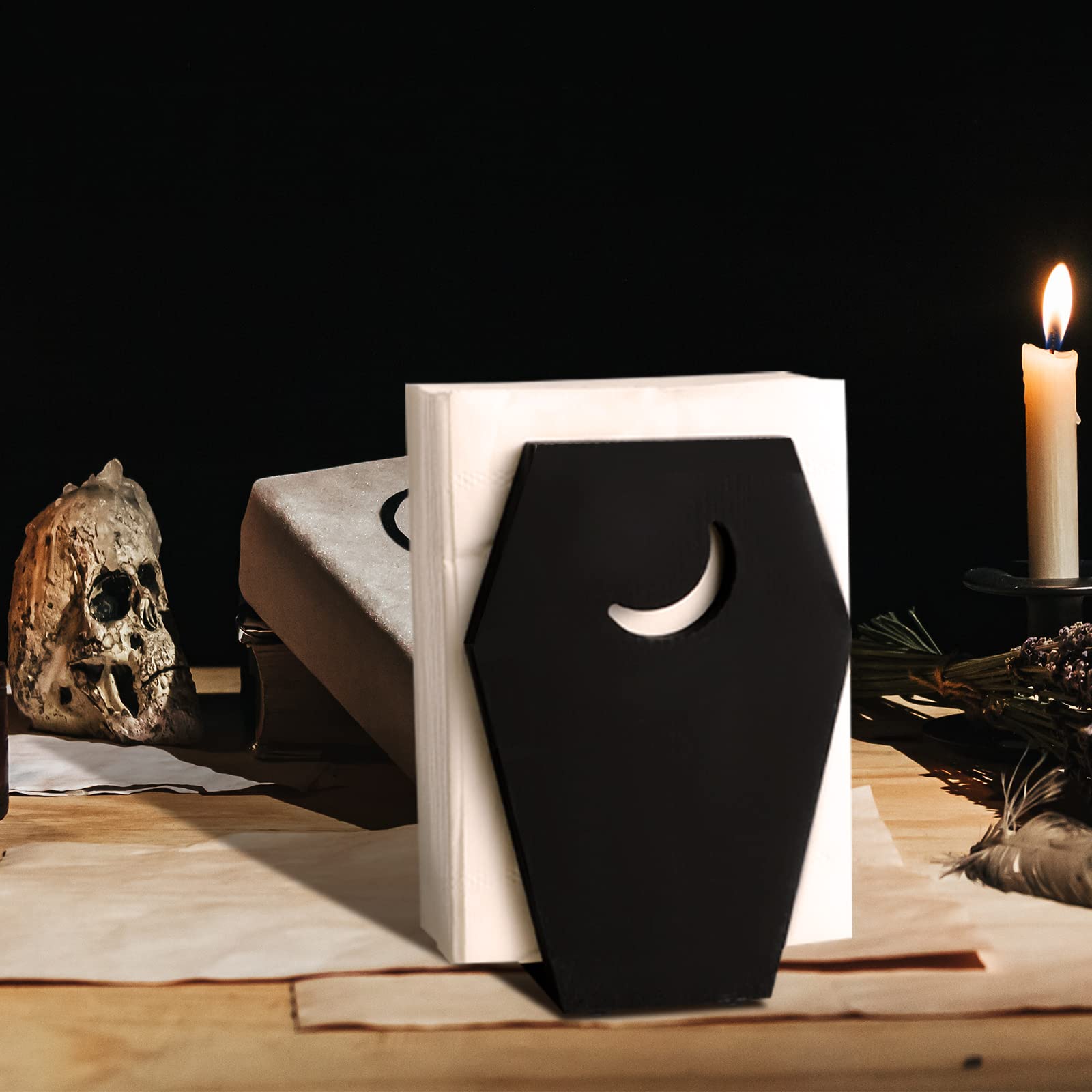 Mumufy Napkin Holder for Table Black Gothic Coffin Napkin Holder Wood Novelty Funny Paper Towel Holder Halloween Gifts Kitchen Accessories Decoration