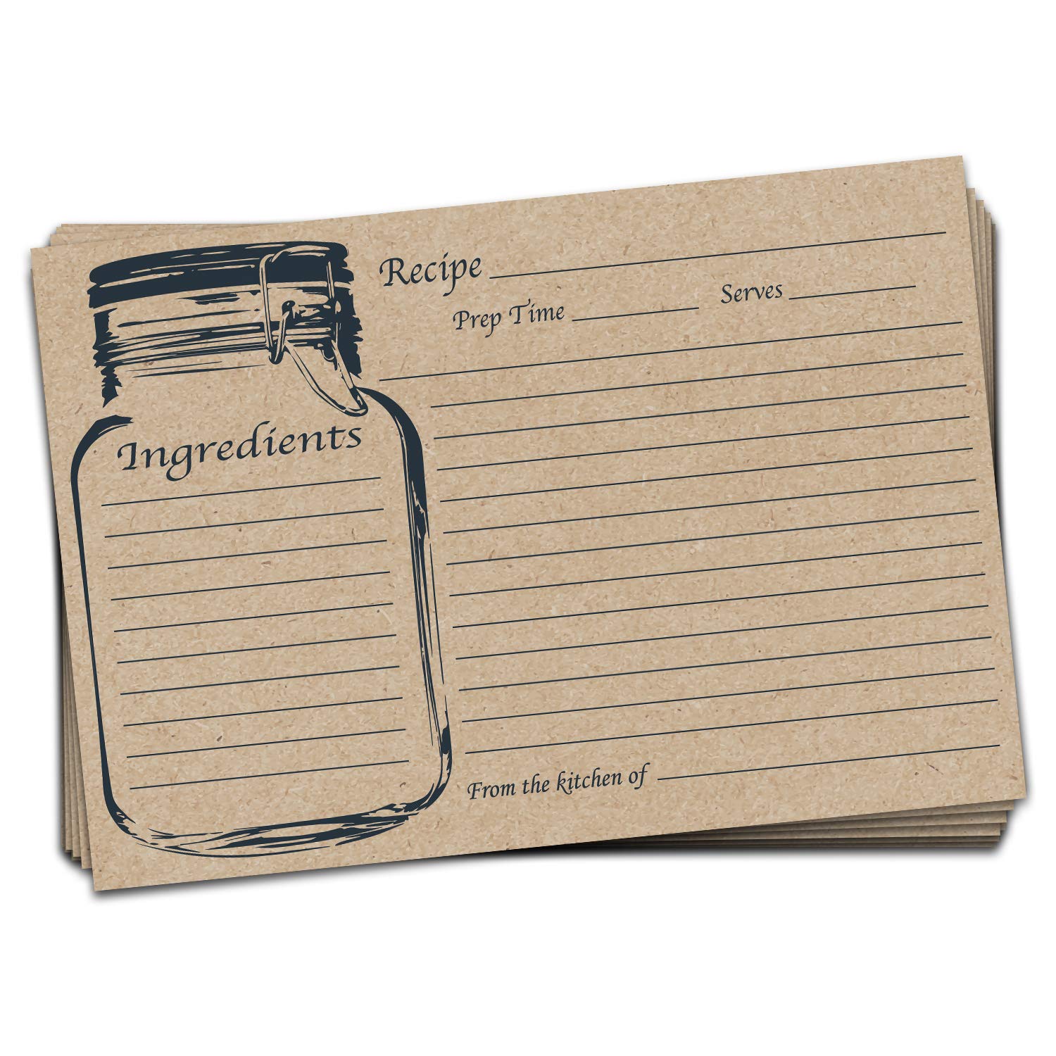 50 Pack 4x6 Double Sided Recipe Cards | Vintage Rustic Retro Mason Jar Design | Large Thick Easy-Write Card Stock | Wedding Bridal Shower Gift (4 x 6 Kraft 50 Pack)