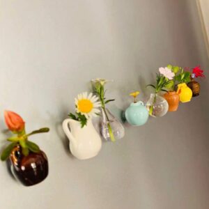 Kelendle 8Pcs Magnetic Mini Ceramic Glass Vase with Dropper Refrigerator Magnets Sticker Fridge Whiteboard Magnets for Home and Office Refrigerator Decoration