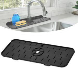 kitchen faucet sink splash guard - water catcher mat - silicone drying mat with built-in drain lip - kitchen bathroom sink drain mat - rubber drying mat for countertop protect