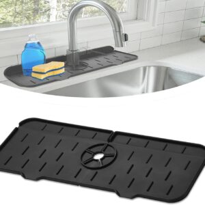 Kitchen Faucet Sink Splash Guard - Water Catcher Mat - Silicone Drying Mat with Built-in Drain Lip - Kitchen Bathroom Sink Drain Mat - Rubber Drying Mat for Countertop Protect