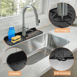 Kitchen Faucet Sink Splash Guard - Water Catcher Mat - Silicone Drying Mat with Built-in Drain Lip - Kitchen Bathroom Sink Drain Mat - Rubber Drying Mat for Countertop Protect