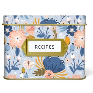 supmind recipe box, recipe card box for 4" x 6" recipe cards, durable metal recipe holder, decorative recipe tin with gift box