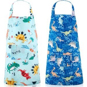 geyoga 2 pcs kids dinosaur aprons with pocket children kitchen aprons boy cartoon chef baker aprons for cooking painting ()
