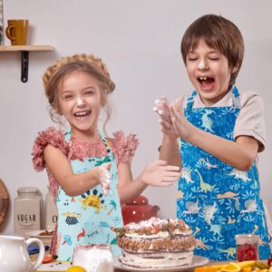 Geyoga 2 PCS Kids Dinosaur Aprons with Pocket Children Kitchen Aprons Boy Cartoon Chef Baker Aprons for Cooking Painting ()