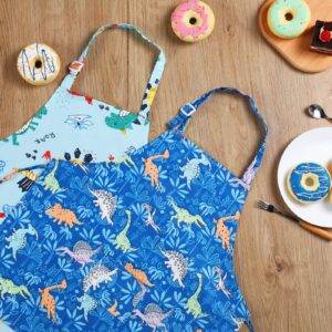 Geyoga 2 PCS Kids Dinosaur Aprons with Pocket Children Kitchen Aprons Boy Cartoon Chef Baker Aprons for Cooking Painting ()