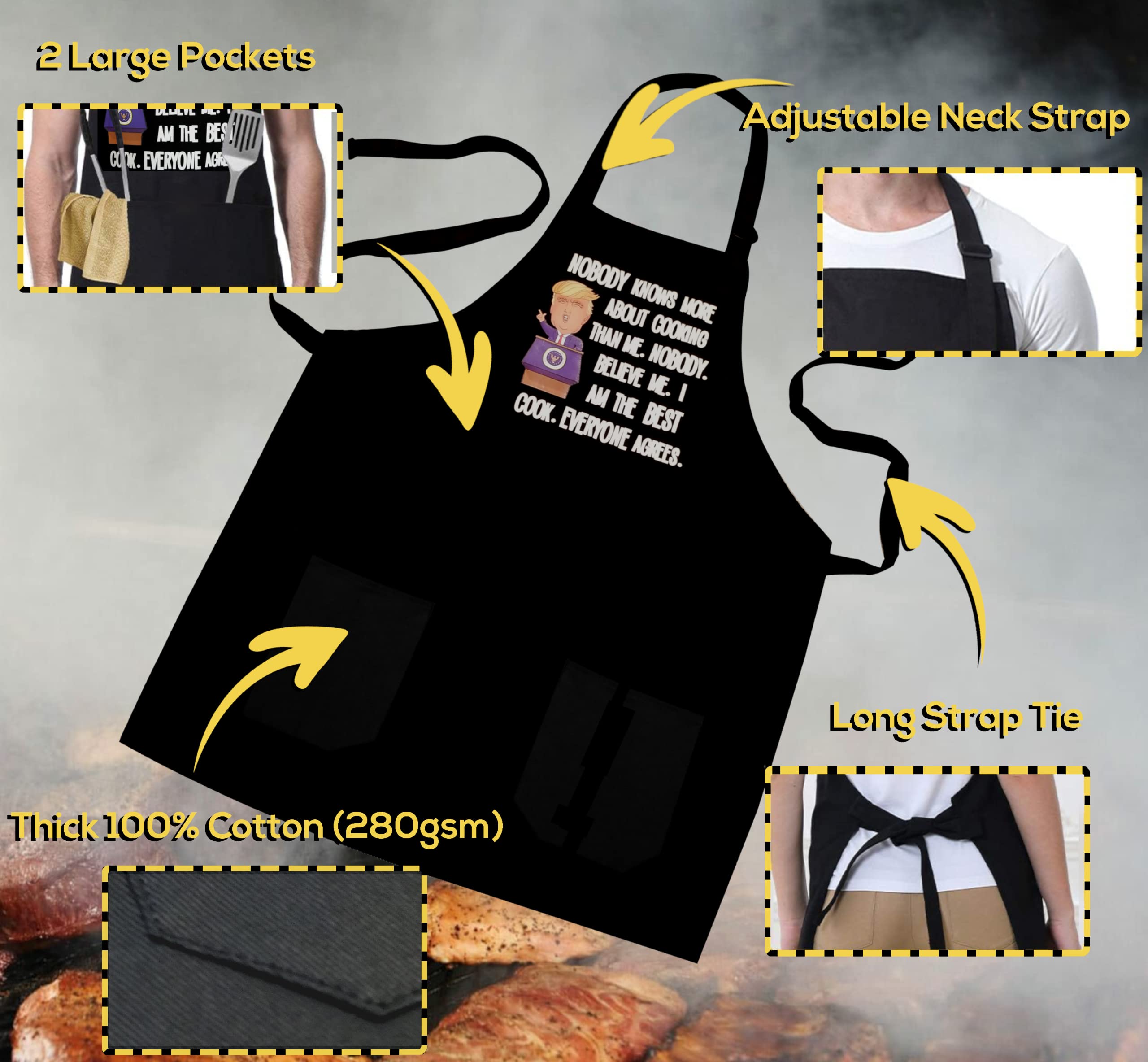 All Prime Outlet Nobody Knows More About Cooking Than Me. Nobody. Believe Me. I Am The Best Cook. Everyone Agrees - Funny Apron -100% Cotton - Universal Size - Adjustable Neck Strap - 2 Pockets