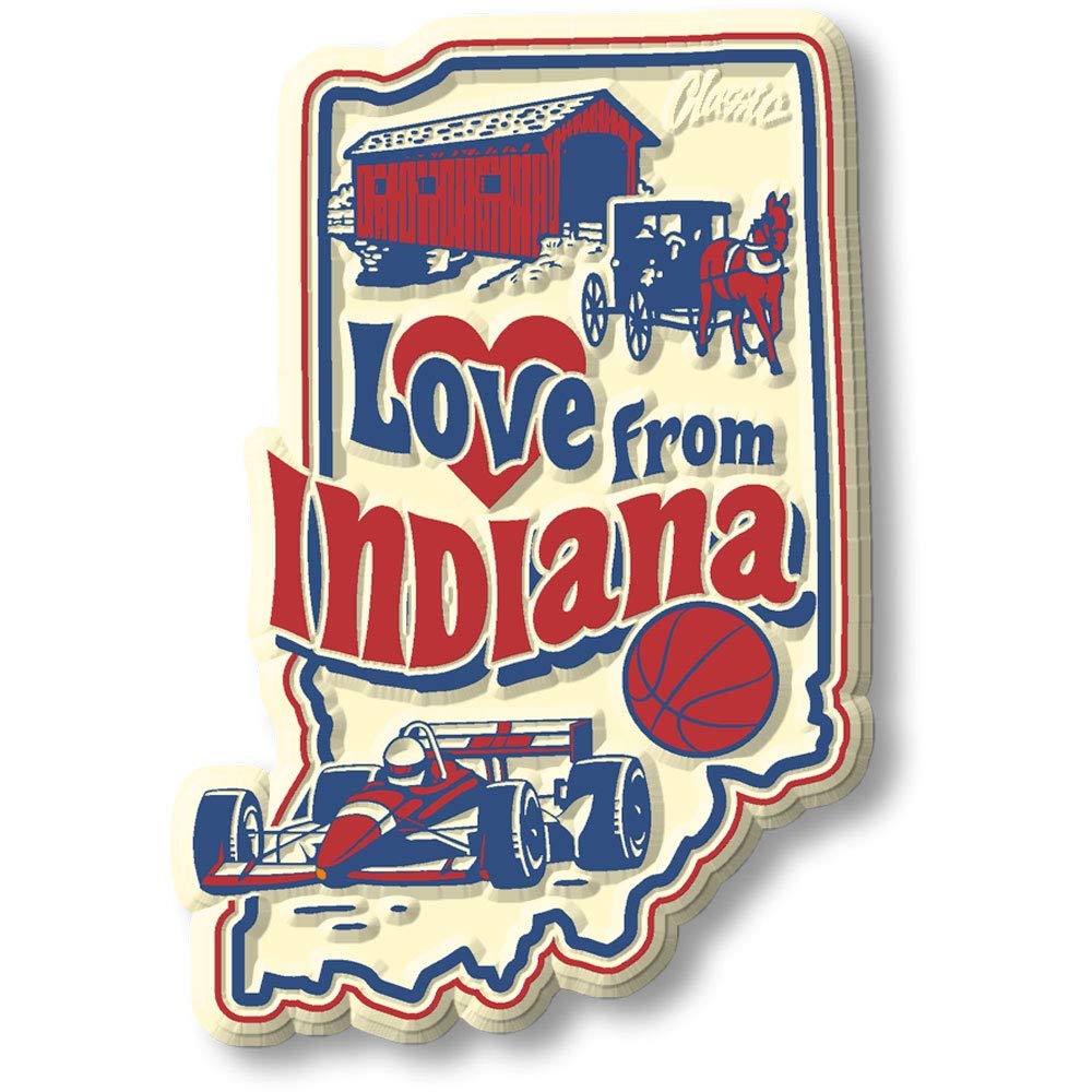 Love from Indiana Vintage State Magnet by Classic Magnets, Collectible Souvenirs Made in The USA, 2" x 2.9"