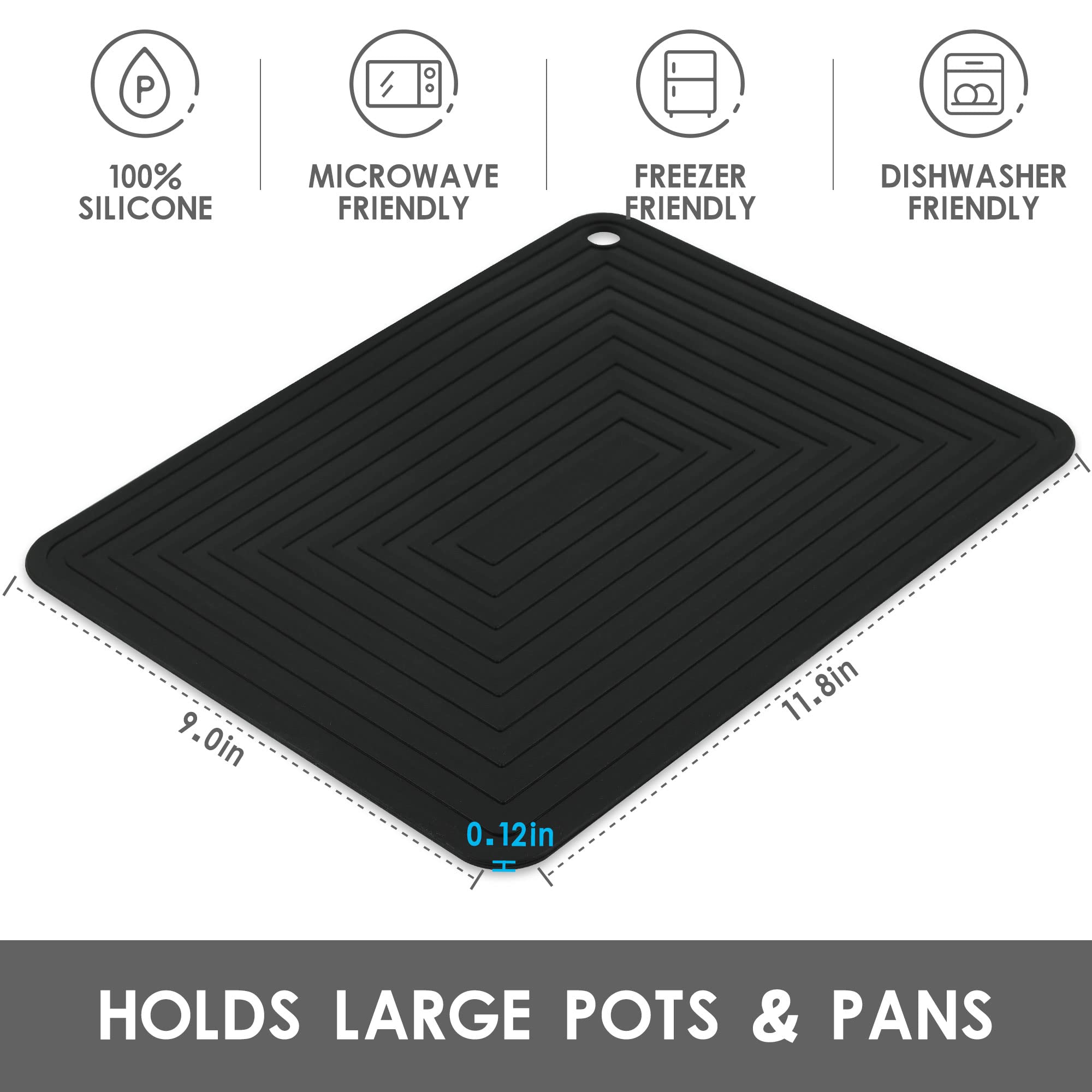 SPUVGVC Silicone Trivets for Hot Pots and Pans-Trivets for Hot Dishes-Heat Resistant Mat for Countertops, Kitchen Small Dish Drying Mat, Silicone Pot Holders-Hot Pads for Kitchen Set 2 Black
