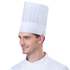 hyzrz 20 pack disposable non-woven fabric paper fiber fabric chef hats for kids, adults, adjustable unisex white kitchen caps bulk set (flat, medium)