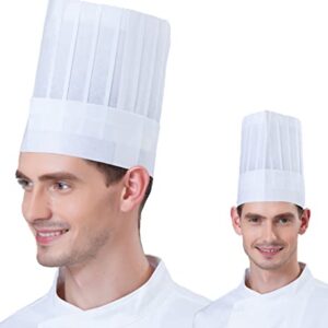 Hyzrz 20 Pack Disposable Non-Woven Fabric Paper Fiber Fabric Chef Hats for Kids, Adults, Adjustable Unisex White Kitchen Caps Bulk Set (Flat, Medium)