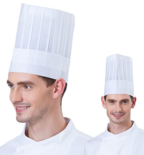 Hyzrz 20 Pack Disposable Non-Woven Fabric Paper Fiber Fabric Chef Hats for Kids, Adults, Adjustable Unisex White Kitchen Caps Bulk Set (Flat, Medium)