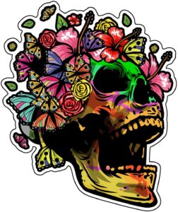 wickedgoodz butterfly skull magnet - flower skull magnetic car decal
