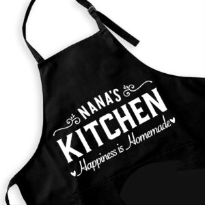 Ihopes Funny Black Apron for Mom Women Nana,Nana's Kitchen Cooking Apron with 2 Pockets and Adjustable Neck Strap,Birthday/Christmas/Mother's Day Kitchen Gifts, Large