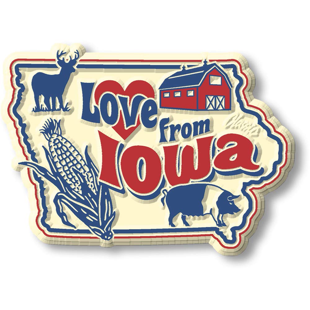 Love from Iowa Vintage State Magnet by Classic Magnets, Collectible Souvenirs Made in The USA, 2.8" x 2"