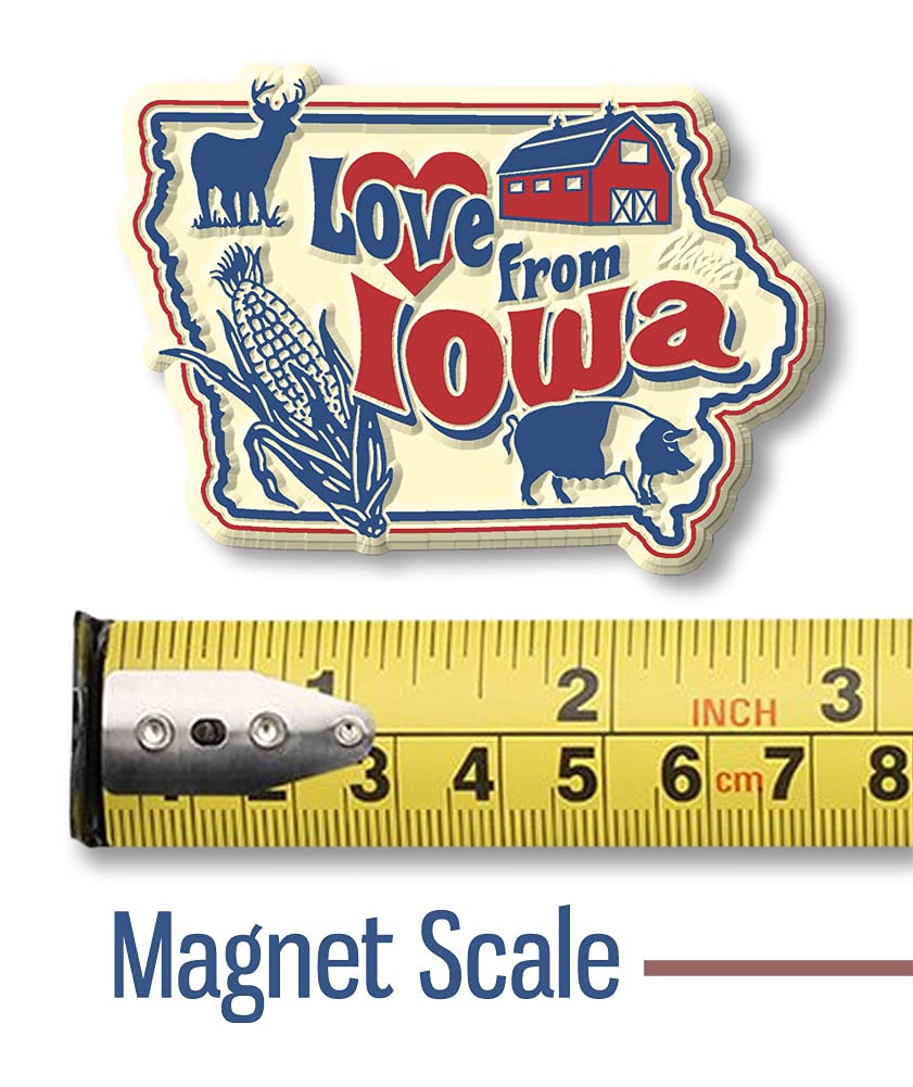 Love from Iowa Vintage State Magnet by Classic Magnets, Collectible Souvenirs Made in The USA, 2.8" x 2"