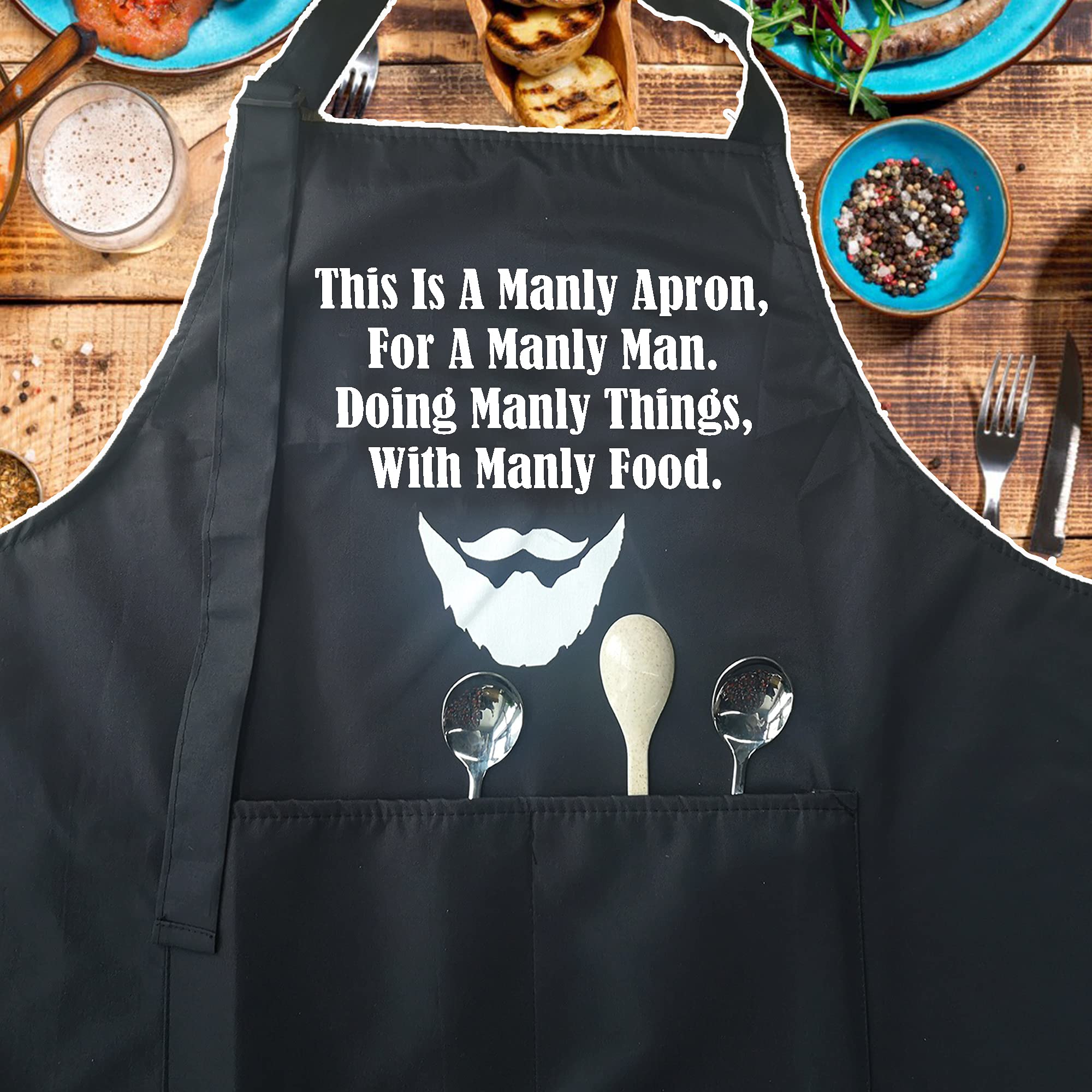 Firecos Funny Aprons for Men, BBQ Kitchen Chef Apron for Men, Grilling Aprons, Kitchen Cooking BBQ Grill Chef Apron with 2 Pockets Aprons for for Dad, Mens Gifts