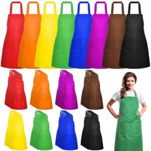 meanplan 48 pieces bib aprons adult women girls aprons plain color bib aprons chef aprons with 2 pockets washable for cooking baking kitchen crafting bbq drawing