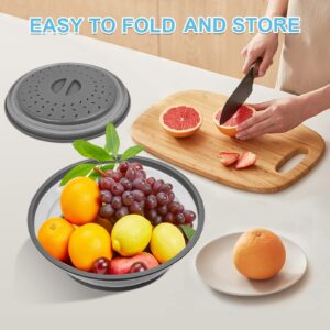 Pack 2, Aidacom Microwave Mat & Food Cover- 12" Mat as Bowl Holder, Cover for Splatter Guard, Multi-use: Silicone Trivet, Pot Holders, Drying, Baking, Placemat, Utensils Rest for Kitchen Counter, Grey